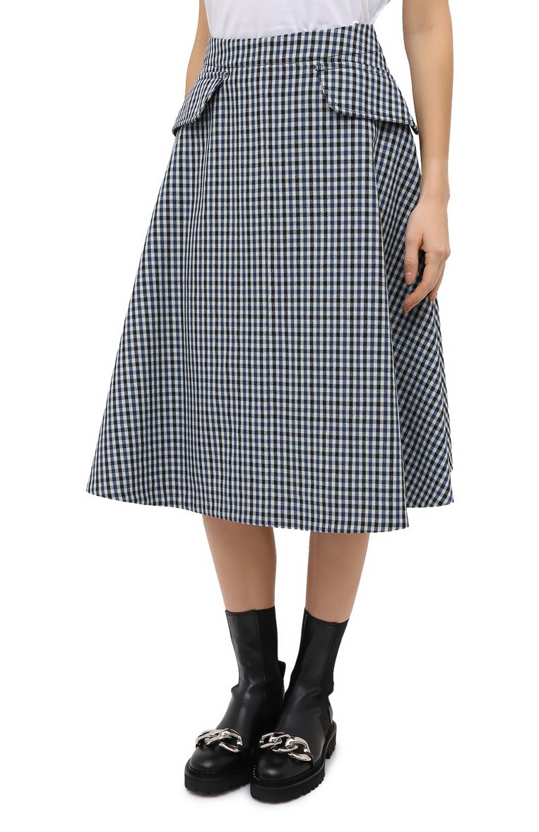 Женская шерстяная юбка LANVIN синего цвета, арт. RW-ST425U-4586-A20 | Фото 3 (Длина Ж (юбки, платья, шорты): Миди; Материал внешний: Шерсть; Материал подклада: Шелк; Женское Кросс-КТ: Юбка-одежда; Стили: Романтичный, Кэжуэл)