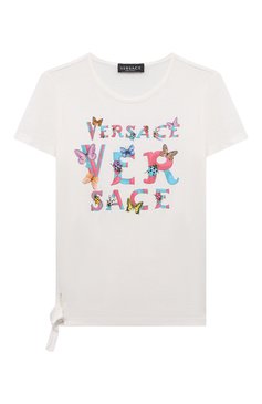 Детская хлопковая футболка VERSACE белого цвета, арт. 1009092/1A08135/4A-6A | Фото 1 (Рукава: Короткие; Материал сплава: Проставлено; Материал внешний: Хлопок; Драгоценные камни: Проставлено)