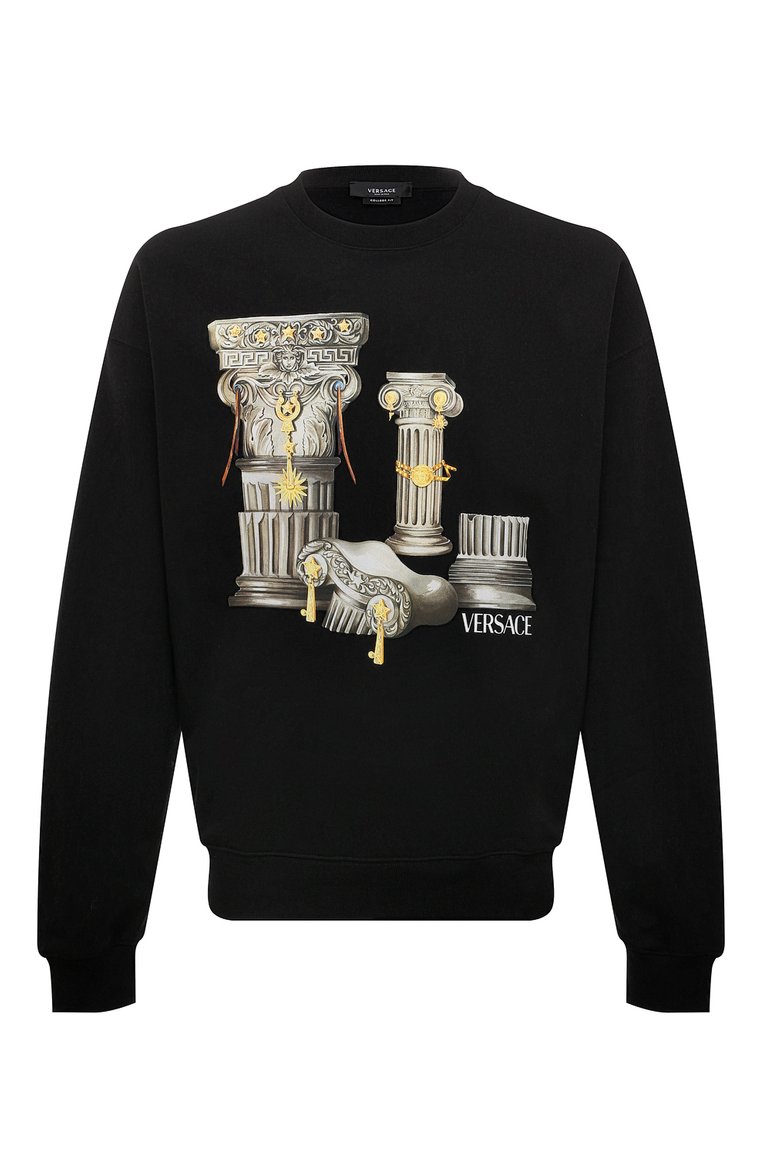 Мужской хлопковый свитшот VERSACE черного цвета, арт. 1010711/1A07775 | Фото 1 (Материал внешний: Хлопок; Рукава: Длинные; Длина (для топов): Стандартные; Стили: Спорт-шик; Мужское Кросс-КТ: свитшот-одежда; Принт: С принтом)