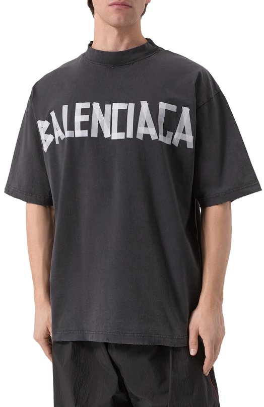 Хлопковая футболка Balenciaga 764235/TRVK1 Серый  764235/TRVK1 Фото 3
