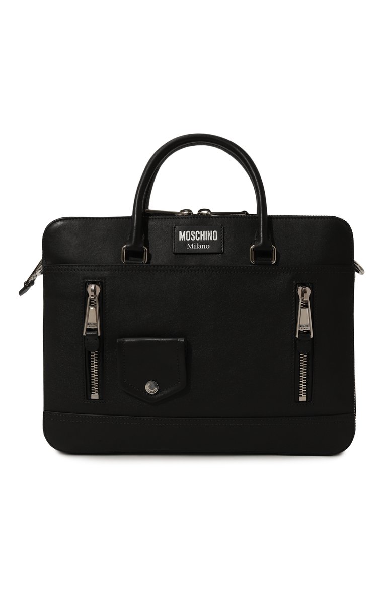 Мужская портфель biker MOSCHINO черного цвета, арт. A7448/8002 | Фото 1 (Материал сплава: Проставлено; Драгоценные камни: Проставлено; Ремень/цепочка: На ремешке; Размер: large; Материал: Натуральная кожа; Сумки-технические: Портфели)