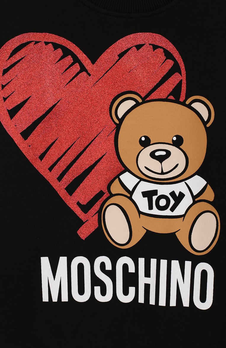 Детский хлопковый свитшот MOSCHINO черного цвета, арт. HDF026/LDA16/10A-14A | Фото 3 (Статус проверки: Проверено; Рукава: Длинные; Материал внешний: Хлопок; Принт: С принтом; Девочки Кросс-КТ: Свитшот-одежда; Материал сплава: Проверено, Проставлено; Драгоценные камни: Проставлено)