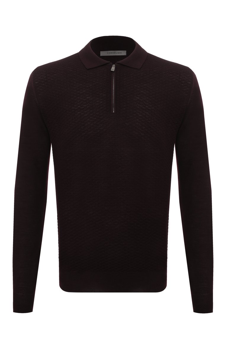 Мужское шерстяное поло CORNELIANI бордового цвета, арт. 92M506-3825138 | Фото 1 (Длина (для топов): Стандартные; Рукава: Длинные; Материал внешний: Шерсть; Стили: Кэжуэл; Застежка: Молния; Кросс-КТ: Трикотаж; Принт: Без принта; Автоматизация ТО: Проставлено; Автоматизация состава: Проставлено)