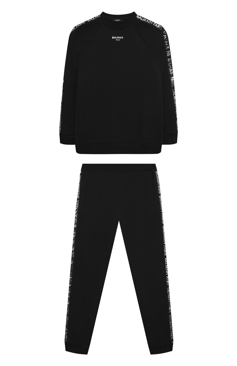 Детская хлопковый костюм BALMAIN черного цвета, арт. BU3P90 | Фото 1 (Материал внешний: Хлопок; Рукава: Длинные; Девочки Кросс-КТ: Костюмы-спорт)