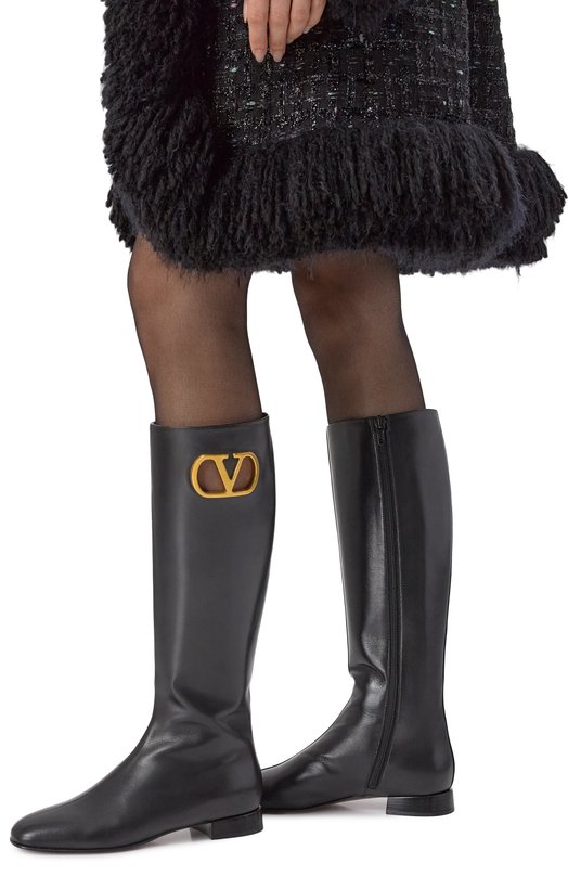 Кожаные сапоги VLogo Signature Valentino 7W2S0LI5/DDT Чёрный  7W2S0LI5/DDT Фото 2