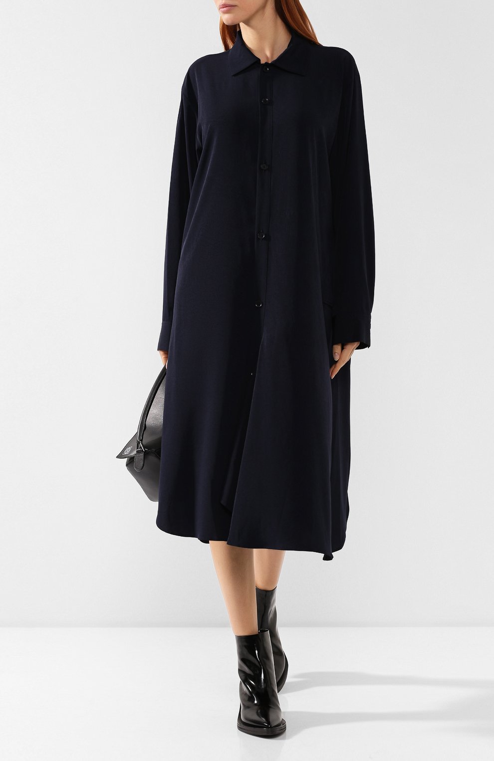 Платье YOHJI YAMAMOTO темно-синего цвета по цене 56250 руб., арт. YJ-D03-500, фото 2 Платье YOHJI YAMAMOTO, арт. YJ-D03-500, фото 2