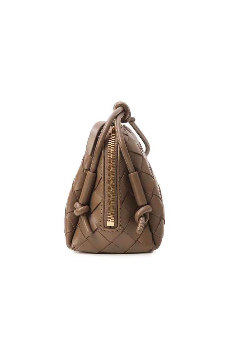 Женская сумка concert pouch BOTTEGA VENETA светло-коричневого цвета, арт. 794258/VCPP1 | Фото 4 (Ремень/цепочка: На ремешке; Материал: Натуральная кожа; Размер: mini; Автоматизация состава: Проставлено; Автоматизация ТО: Проставлено)