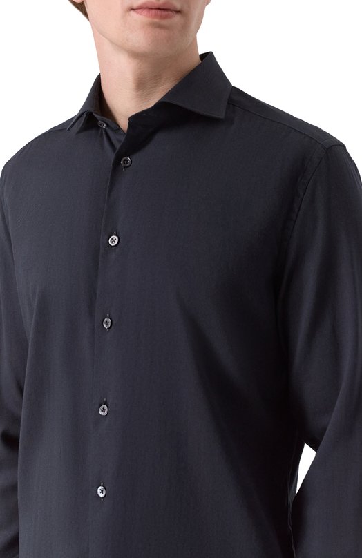 Сорочка из хлопка и вискозы Corneliani 26P002-2611300 Чёрный  26P002-2611300 Фото 5