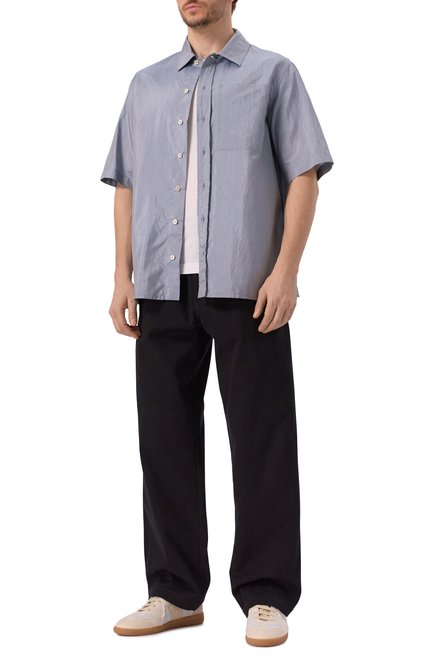 Мужская рубашка JIL SANDER голубого цвета, арт. J47DL0165-J70003 | Фото 2 (Длина (для топов): Стандартные; Драгоценные камни: Проставлено; Материал внешний: Шелк; Материал сплава: Проставлено; Рукава: 3/4)