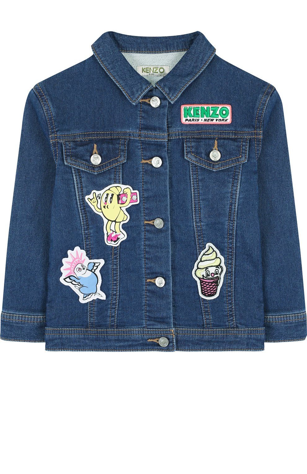 Джинсовая куртка с аппликациями KENZO синего цвета по цене 10450 руб., арт. KL41008/3A-6A, фото 1 Джинсовая куртка с аппликациями KENZO, арт. KL41008/3A-6A, фото 1