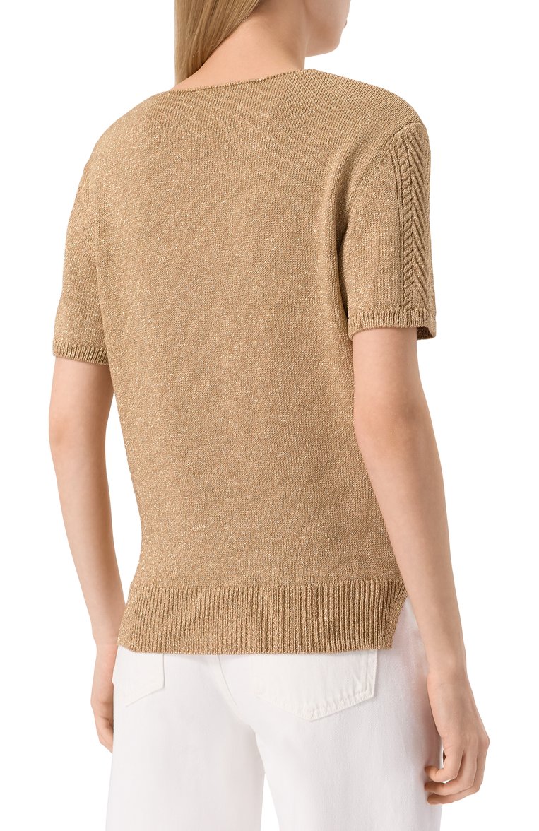 Женский пуловер из вискозы FREEAGE золотого цвета, арт. S25.JM122.9009.800 | Фото 4 (Длина (для топов): Стандартные; Рукава: Короткие; Материал внешний: Вискоза; Стили: Кэжуэл; Женское Кросс-КТ: Пуловер-одежда; Автоматизация состава: Проставлено; Автоматизация ТО: Проставлено)