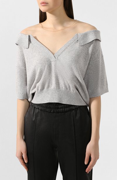 Топ из смеси шерсти и вискозы ALEXANDER WANG серого цвета по цене 56800 руб., арт. 1KC1201104, фото 3 Топ из смеси шерсти и вискозы ALEXANDER WANG, арт. 1KC1201104, фото 3