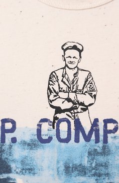 Детская хлопковая футболка C.P. COMPANY кремового цвета, арт. CUM00H/LAA41/4-8 | Фото 3 (Рукава: Короткие; Мальчики Кросс-КТ: Футболка-одежда; Материал внешний: Хлопок; Ростовка одежда: 4 года | 104 см, 8 лет | 128 см, 6 лет | 116 см)