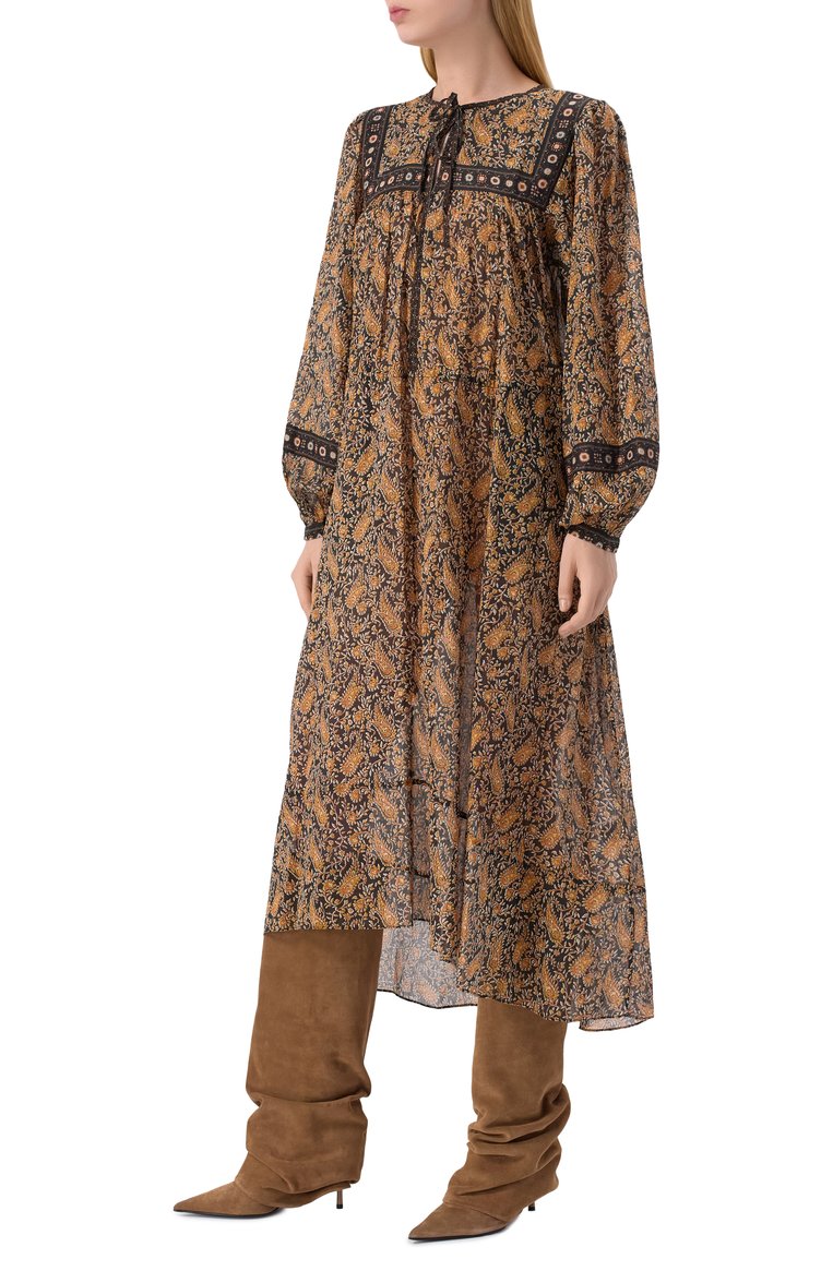 Женское хлопковое платье ISABEL MARANT ETOILE оранжевого цвета, арт. 25PR00027FA/C1J04E | Фото 3 (Длина Ж (юбки, платья, шорты): Миди; Рукава: Длинные; Материал внешний: Хлопок; Случай: Повседневный; Женское Кросс-КТ: Платье-одежда; Стили: Бохо; Автоматизация состава: Проставлено; Автоматизация ТО: Проставлено)