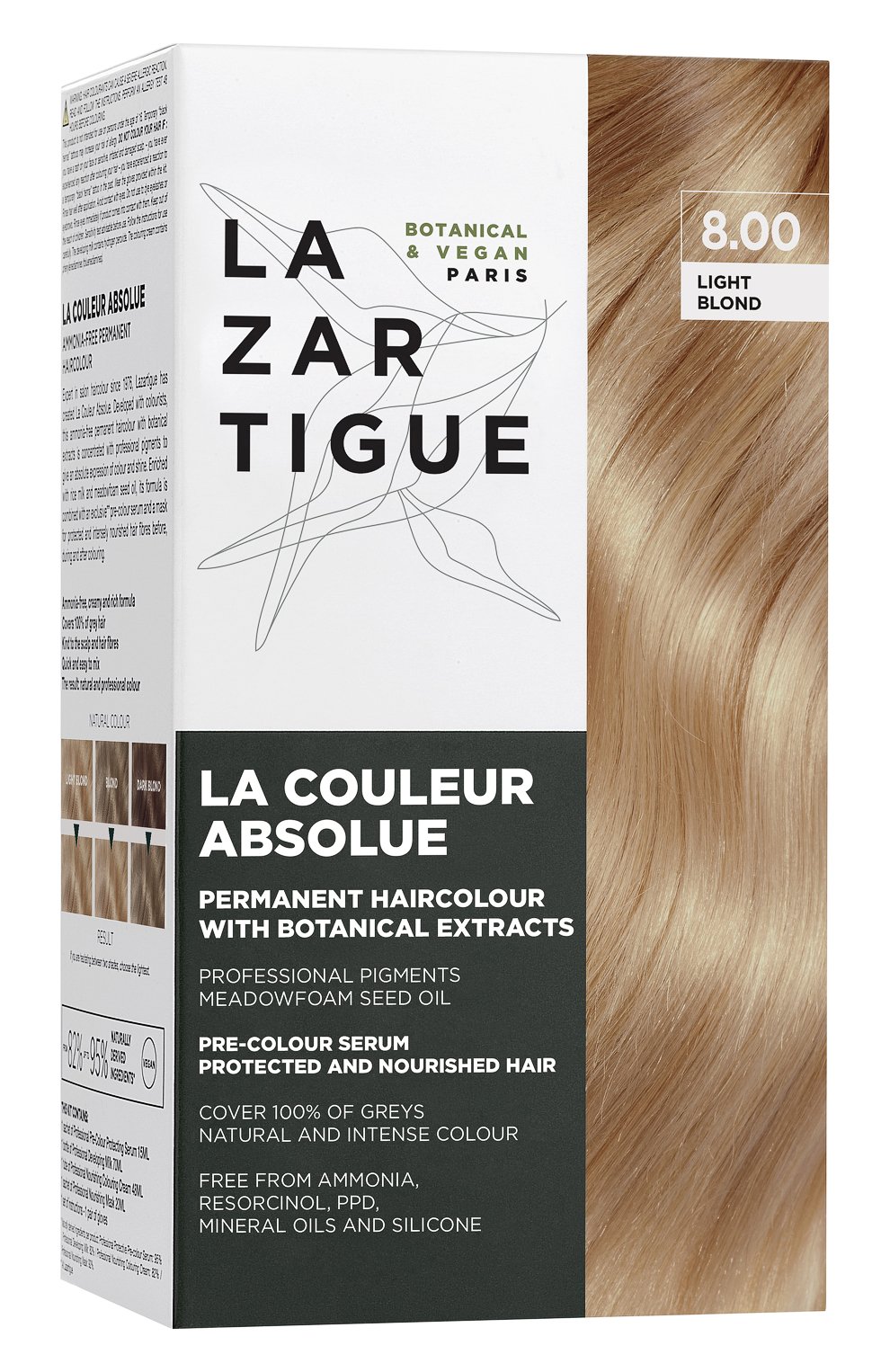 Перманентная безаммиачная краска для волос абсолютный цвет, оттенок светлый блондин 8.00 (15+70+48+20ml) LAZARTIGUE цвета по цене 2280 руб., арт. 10L01802B, фото 1 Перманентная безаммиачная краска для волос абсолютный цвет, оттенок светлый блондин 8.00 (15+70+48+20ml) LAZARTIGUE, арт. 10L01802B, фото 1