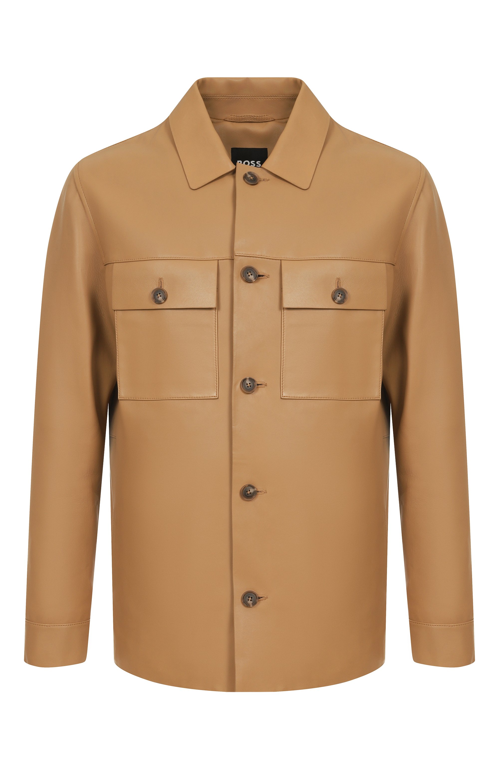 Кожаная куртка-рубашка BOSS коричневого цвета по цене 99950 руб., арт. 50543222, фото 1 Кожаная куртка-рубашка BOSS, арт. 50543222, фото 1