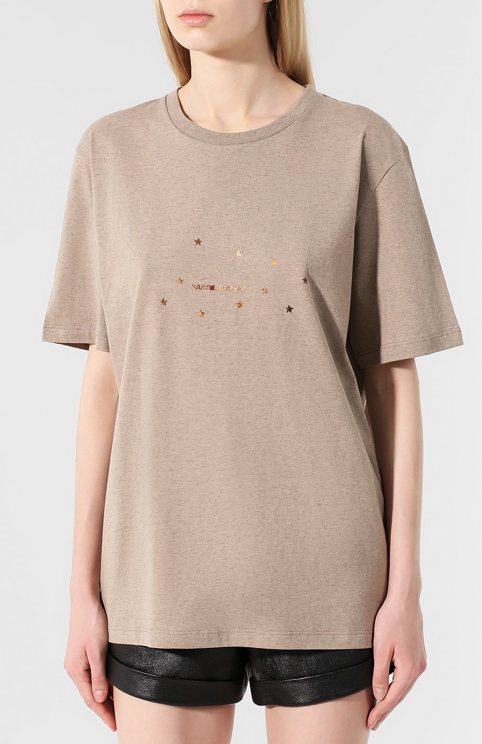 Хлопковая футболка SAINT LAURENT светло-бежевого цвета по цене 44950 руб., арт. 577062/YBJG2, фото 3 Хлопковая футболка SAINT LAURENT, арт. 577062/YBJG2, фото 3