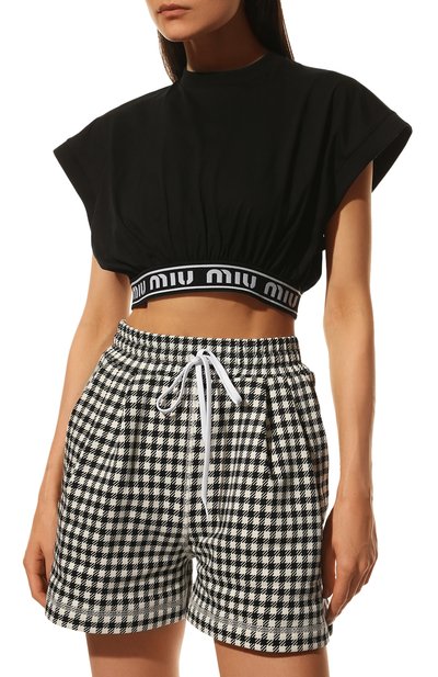 Хлопковый топ MIU MIU черного цвета по цене 58000 руб., арт. MJT632-1YIA-F0002, фото 3 Хлопковый топ MIU MIU, арт. MJT632-1YIA-F0002, фото 3