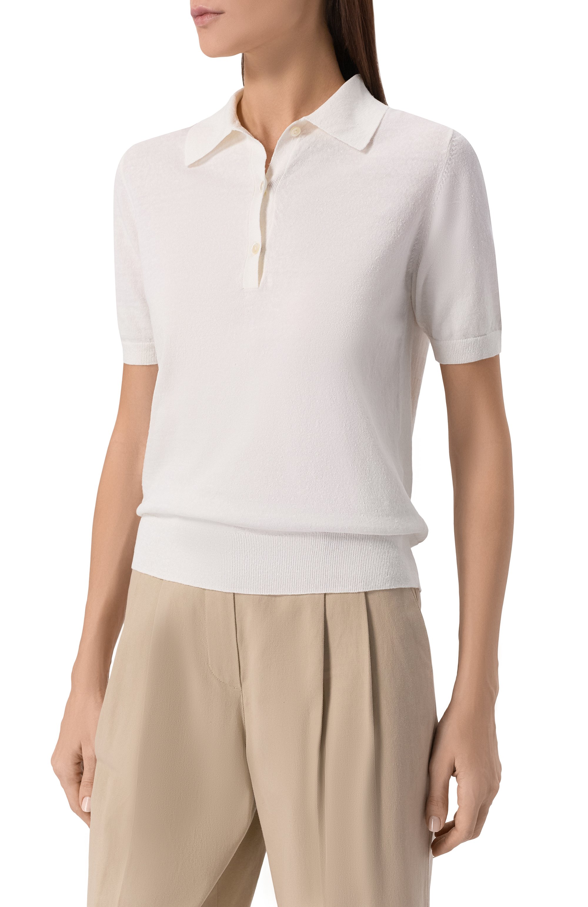 Льняное поло P.A.R.O.S.H. белого цвета по цене 32450 руб., арт. D540885, фото 3 Льняное поло P.A.R.O.S.H., арт. D540885, фото 3