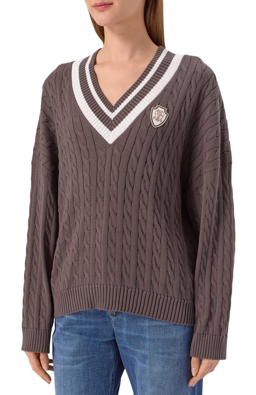 Хлопковый свитер Brunello Cucinelli M19756512 Коричневый  M19756512 Фото 3