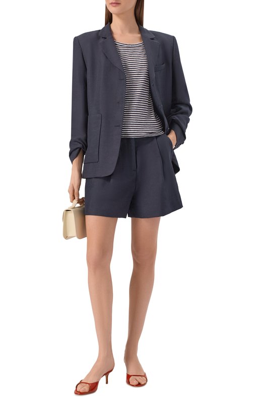 Футболка из хлопка и льна Officine Generale S26WTEE203 Синий  S26WTEE203 Фото 2