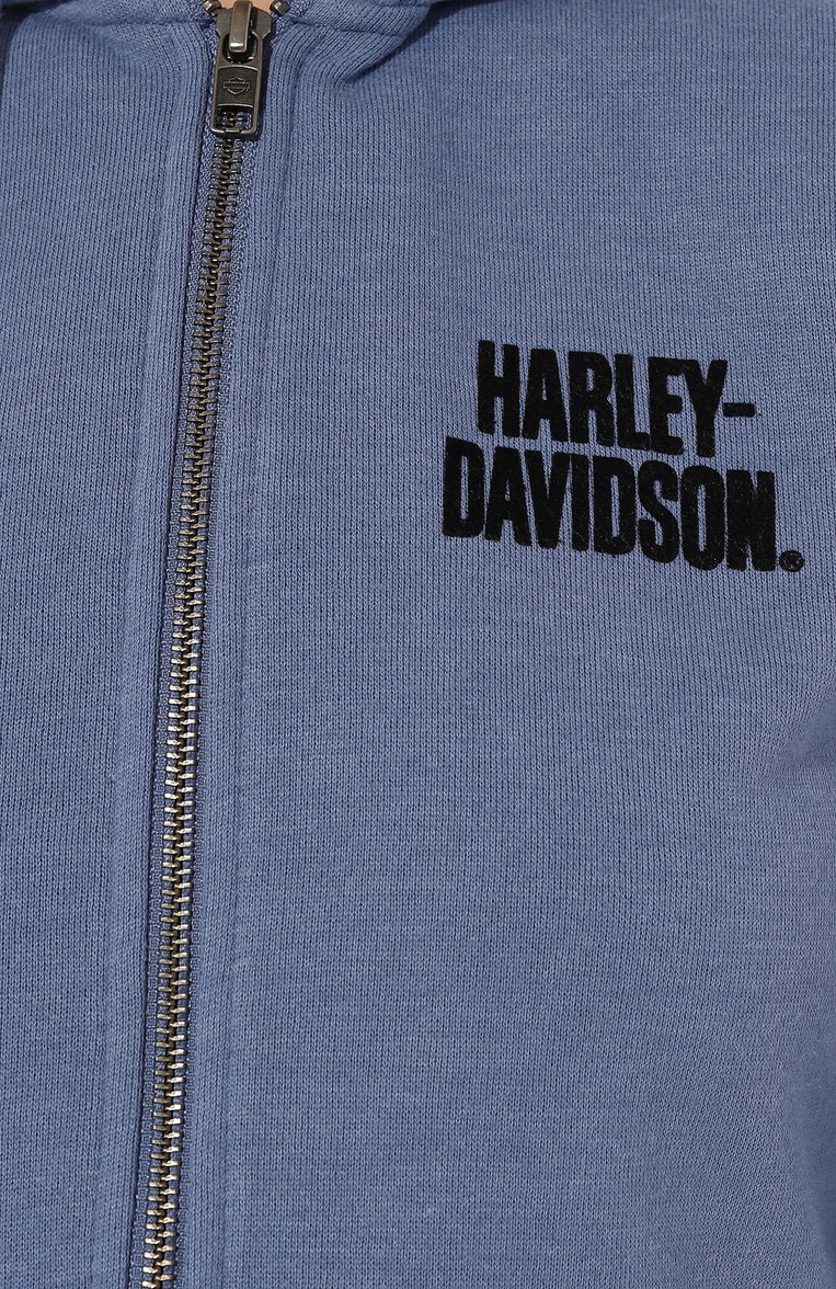 Женский толстовка HARLEY-DAVIDSON синего цвета, арт. 96899-23VW | Фото 5 (Длина (для топов): Стандартные; Материал внешний: Хлопок, Синтетический материал; Драгоценные камни: Проставлено; Рукава: Длинные; Материал сплава: Проставлено; Женское Кросс-КТ: Толстовка-одежда; Стили: Кэжуэл)