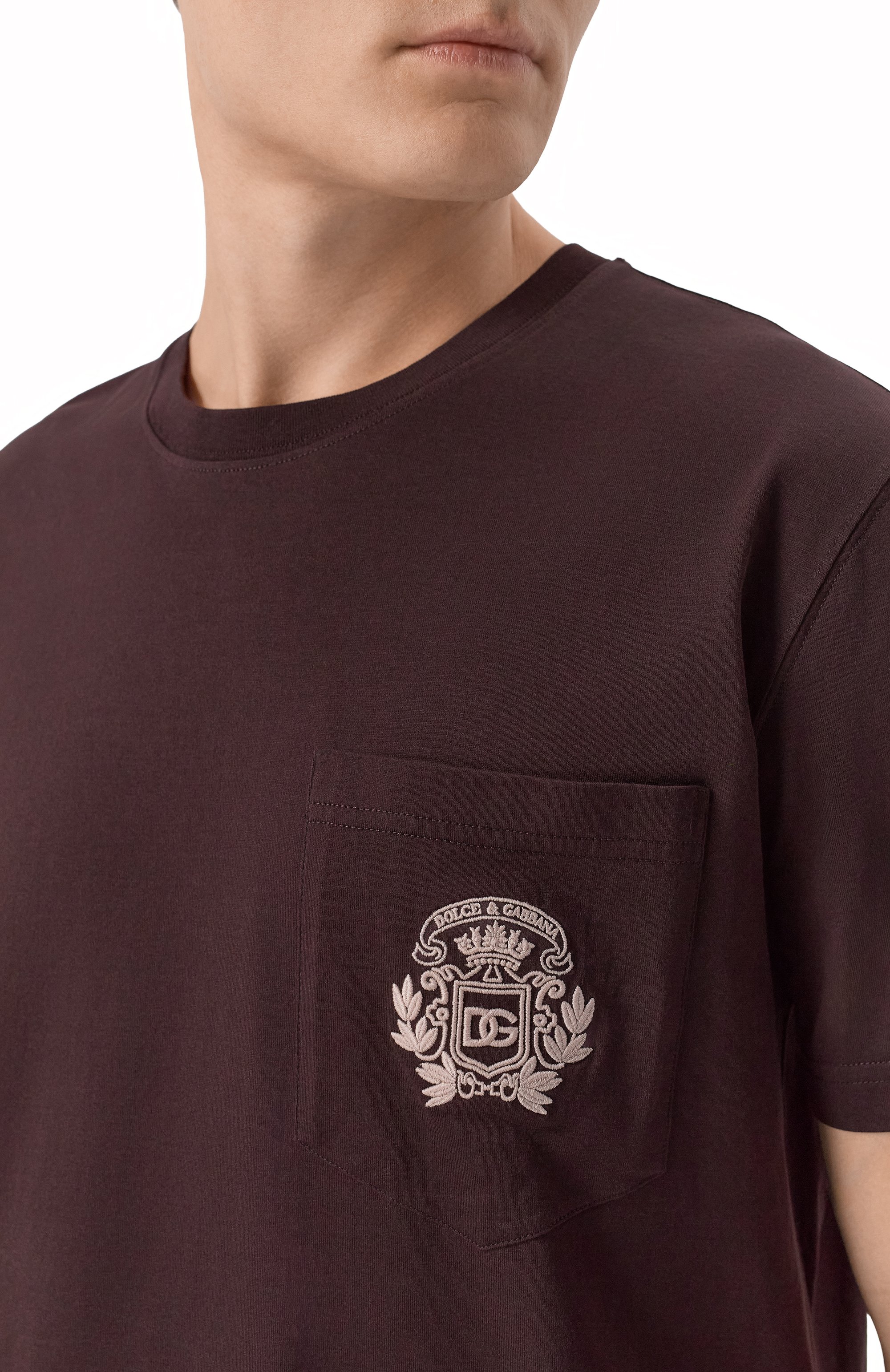 Хлопковая футболка DOLCE & GABBANA темно-коричневого цвета по цене 72700 руб., арт. G8RA2Z/G7PZE, фото 5 Хлопковая футболка DOLCE & GABBANA, арт. G8RA2Z/G7PZE, фото 5