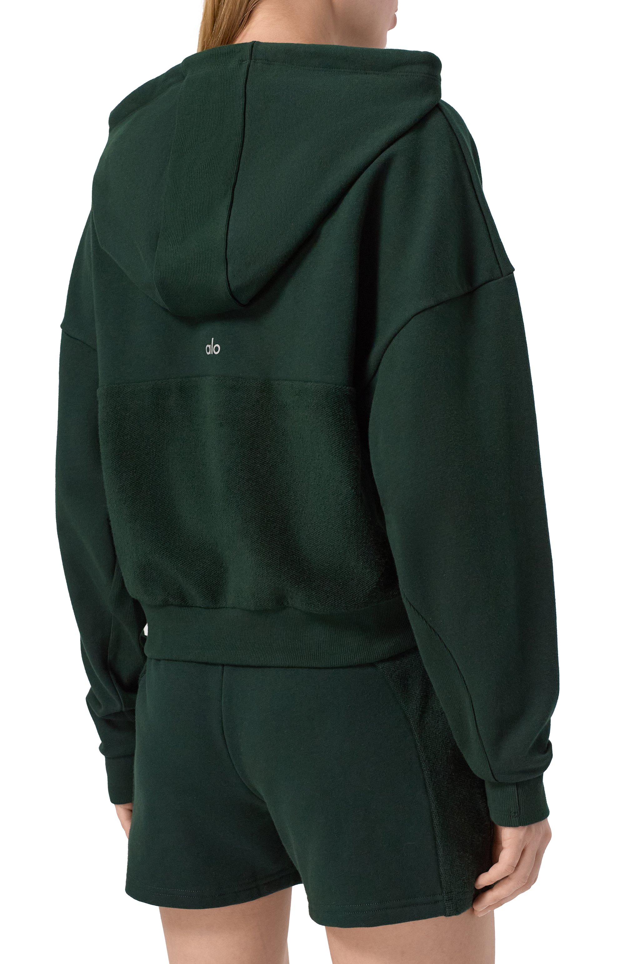 Хлопковое худи ALO YOGA темно-зеленого цвета по цене 22350 руб., арт. W3429R, фото 4 Хлопковое худи ALO YOGA, арт. W3429R, фото 4