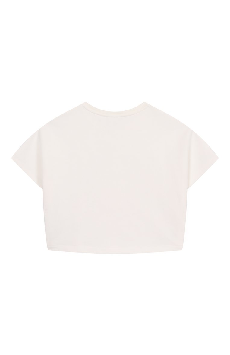 Детский укороченный свитшот VERSACE молочного цвета, арт. 1018200/1A13046/8A-14A | Фото 2 (Рукава: Короткие; Материал внешний: Хлопок; Девочки Кросс-КТ: Свитшот-одежда; Автоматизация состава: Проставлено; Автоматизация ТО: Проставлено; Ростовка одежда: 6 лет | 116 см, 8 лет | 128 см, 10 - 11 лет | 140 - 146см, 12 лет | 152 см, 16 лет | 164 см)