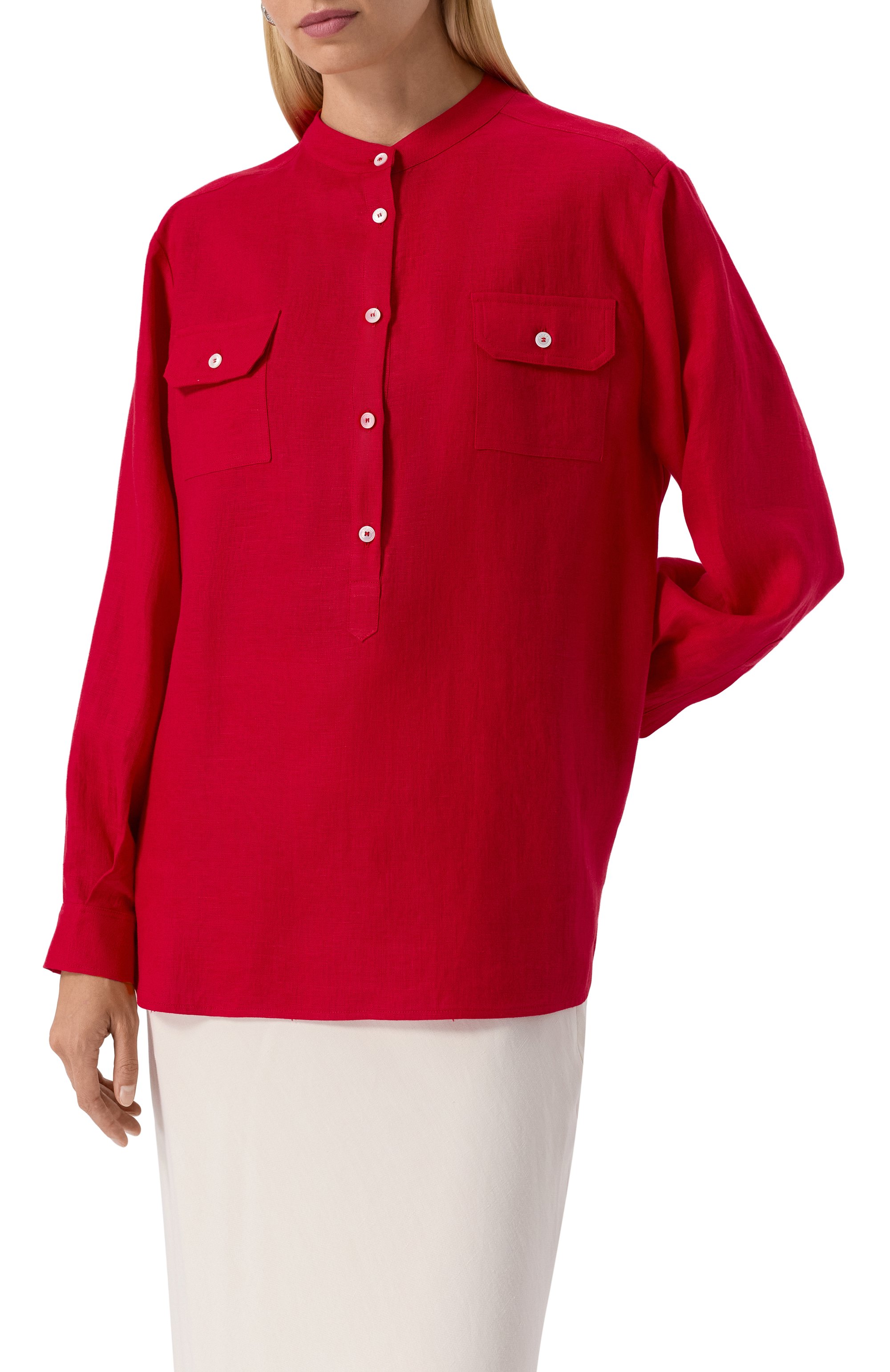 Льняная блузка KITON красного цвета по цене 113000 руб., арт. D55448H0883810, фото 3 Льняная блузка KITON, арт. D55448H0883810, фото 3