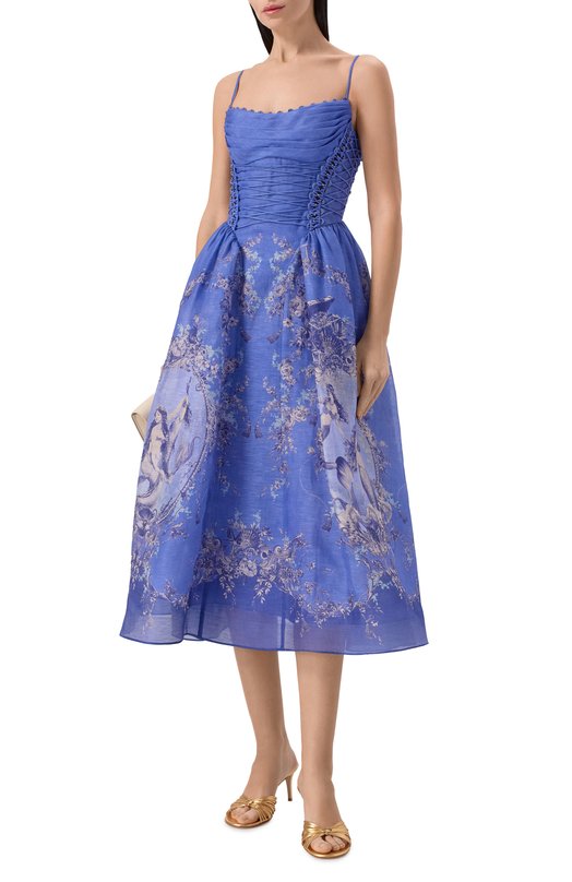 Платье изо льна и шелка Zimmermann 6347DC261 Синий  6347DC261 Фото 2