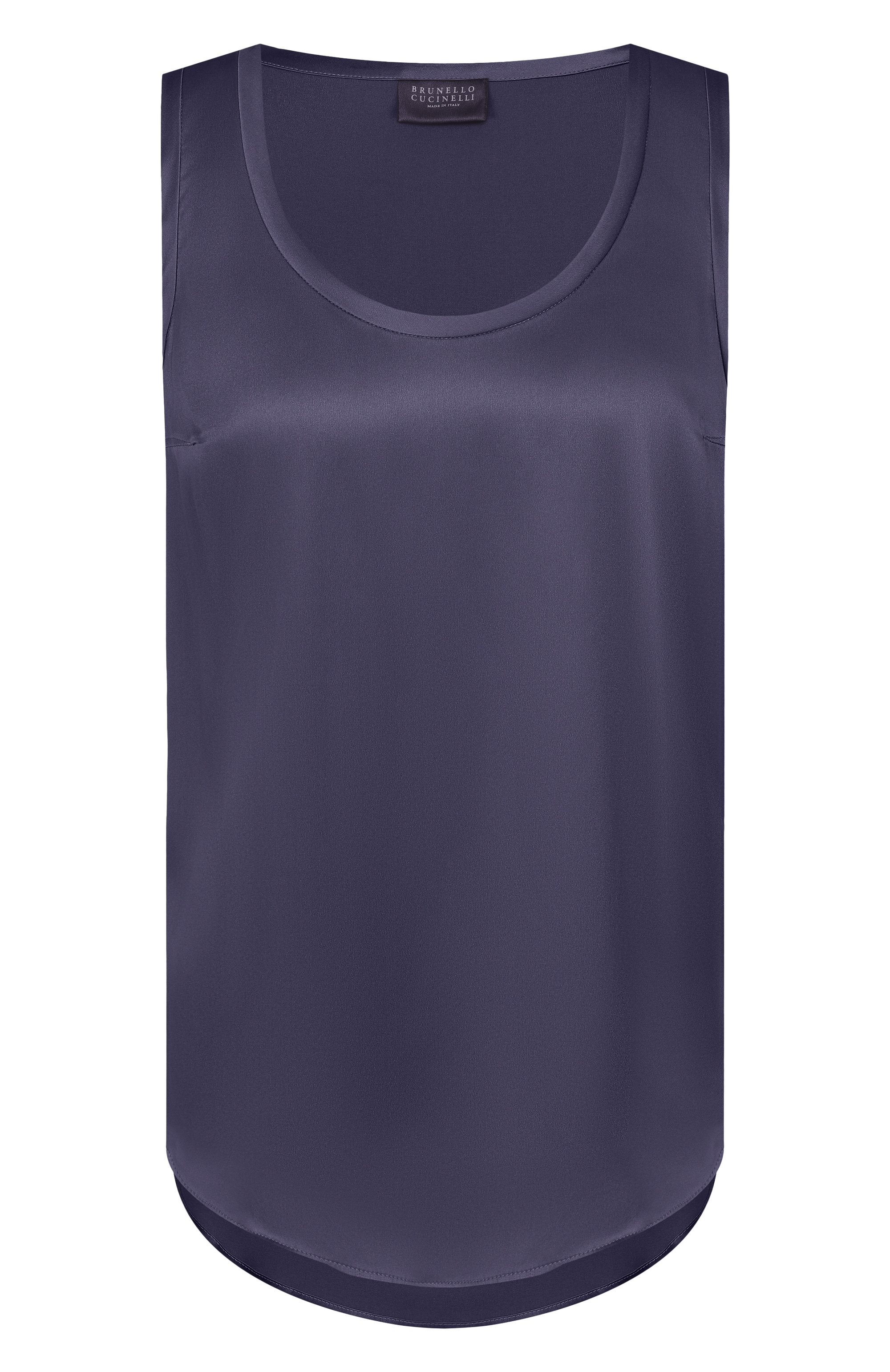 Атласный топ BRUNELLO CUCINELLI синего цвета по цене 99500 руб., арт. M0C59E0600, фото 1 Атласный топ BRUNELLO CUCINELLI, арт. M0C59E0600, фото 1