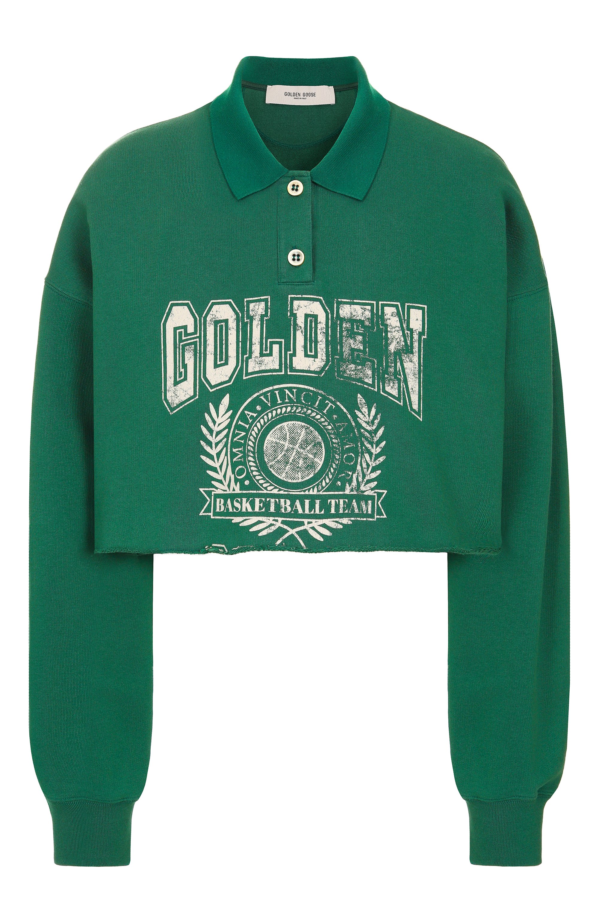 Хлопковое поло GOLDEN GOOSE DELUXE BRAND зеленого цвета по цене 39950 руб., арт. GWP02200.P001888, фото 1 Хлопковое поло GOLDEN GOOSE DELUXE BRAND, арт. GWP02200.P001888, фото 1