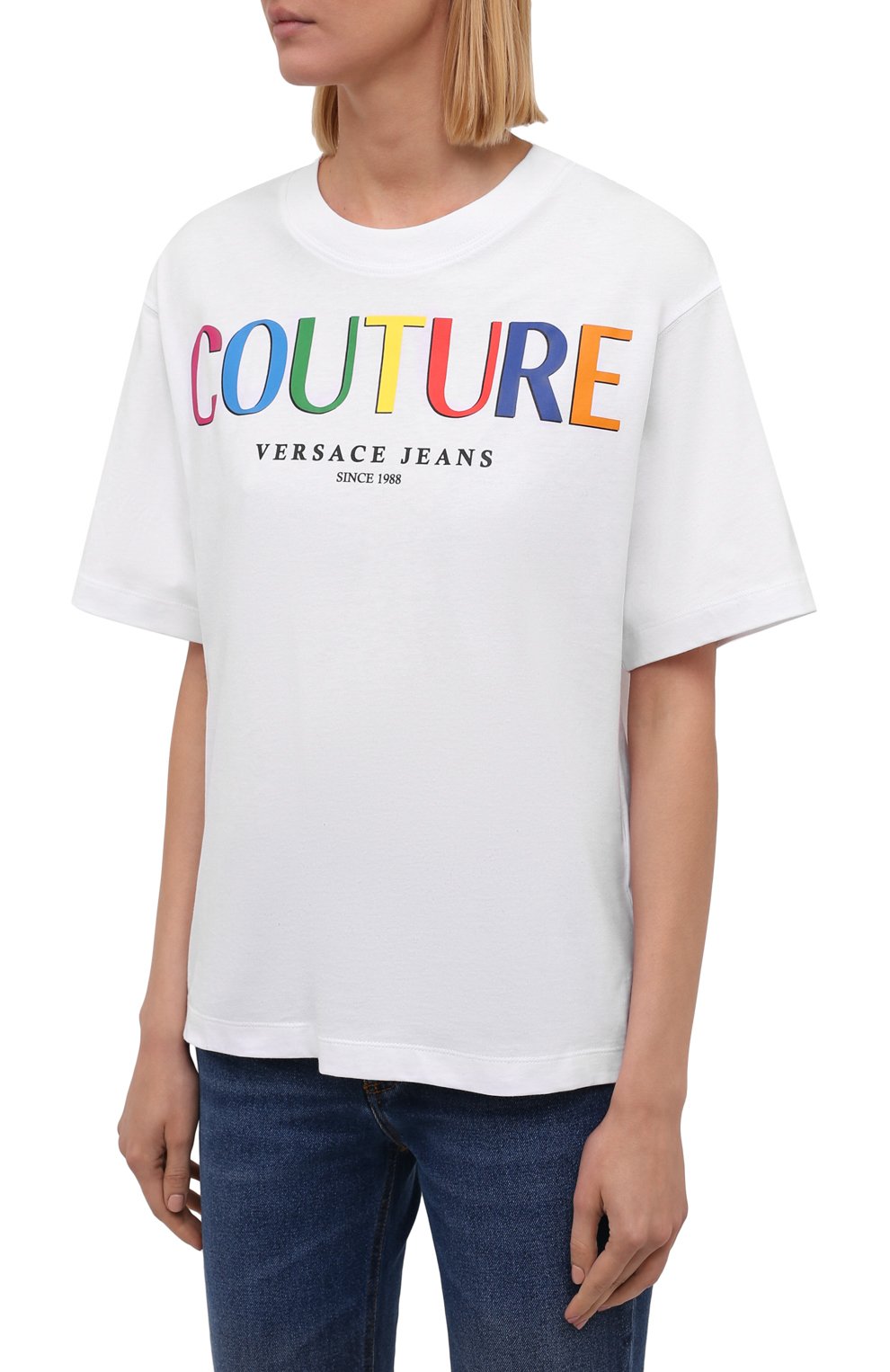 Хлопковая футболка VERSACE JEANS COUTURE белого цвета по цене 21700 руб., арт. 71HAHP02-71DP614 25 0RGANIC C0TT0N/CJ00P, фото 3 Хлопковая футболка VERSACE JEANS COUTURE, арт. 71HAHP02-71DP614 25 0RGANIC C0TT0N/CJ00P, фото 3