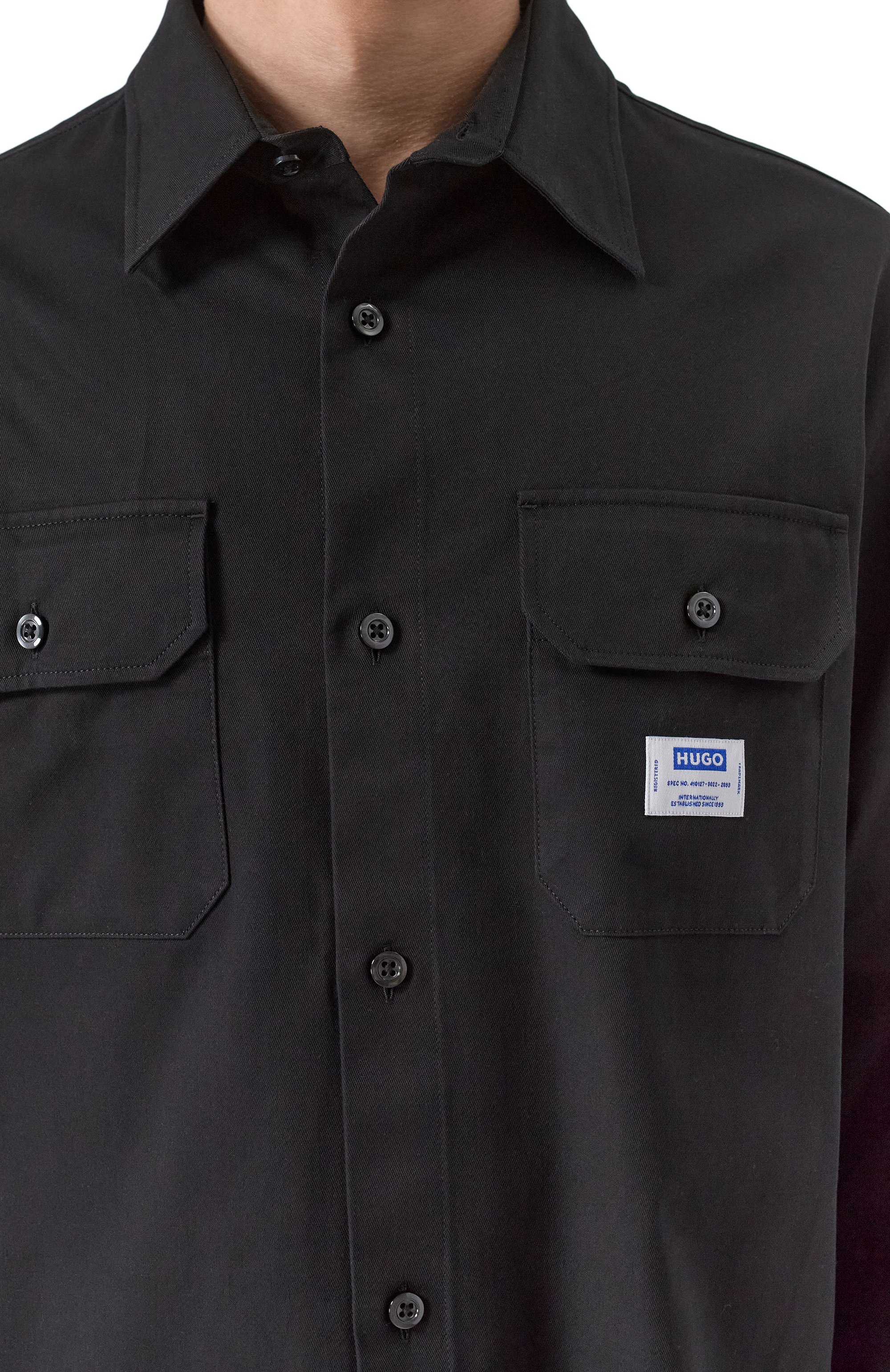 Хлопковая куртка-рубашка HUGO BLUE черного цвета по цене 12500 руб., арт. 50520001, фото 5 Хлопковая куртка-рубашка HUGO BLUE, арт. 50520001, фото 5