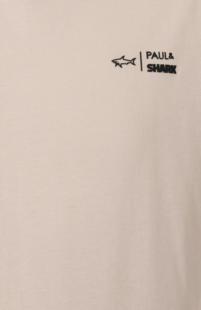 Мужская хлопковая футболка PAUL&SHARK светло-бежевого цвета, арт. 25411063 | Фото 6 (Материал внешний: Хлопок; Рукава: Короткие; Длина (для топов): Стандартные; Принт: С принтом; Стили: Кэжуэл; Мужское Кросс-КТ: Футболка-одежда)