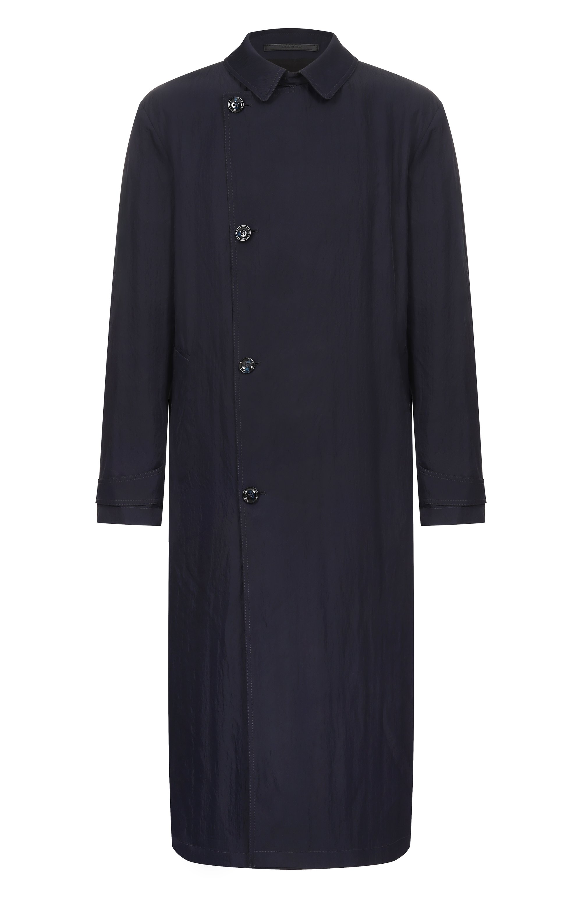 Плащ из вискозы GIORGIO ARMANI темно-синего цвета по цене 411000 руб., арт. GM003172/TE20289, фото 1 Плащ из вискозы GIORGIO ARMANI, арт. GM003172/TE20289, фото 1