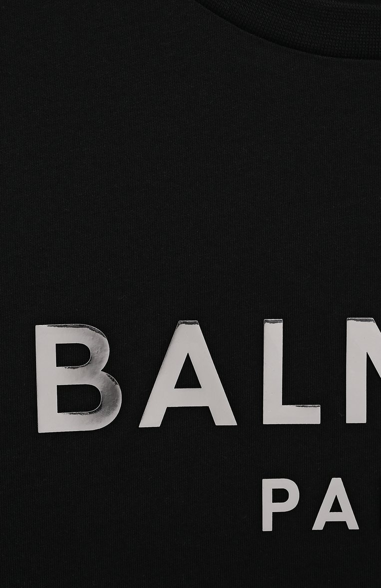 Детская хлопковая футболка BALMAIN черного цвета, арт. BU8Q91 | Фото 3 (Девочки Кросс-КТ: футболка-одежда; Рукава: Короткие; Материал сплава: Проставлено; Материал внешний: Хлопок; Драгоценные камни: Проставлено; Ростовка одежда: 13 - 15 лет | 158 см, 8 лет | 128 см, 10 - 11 лет | 140 - 146см, 12 лет | 152 см, 16 лет | 164 см, 6 лет | 116 см)