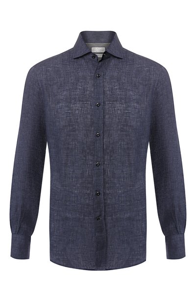 Льняная рубашка BRUNELLO CUCINELLI темно-синего цвета по цене 48900 руб., арт. MF6301718, фото 1 Льняная рубашка BRUNELLO CUCINELLI, арт. MF6301718, фото 1