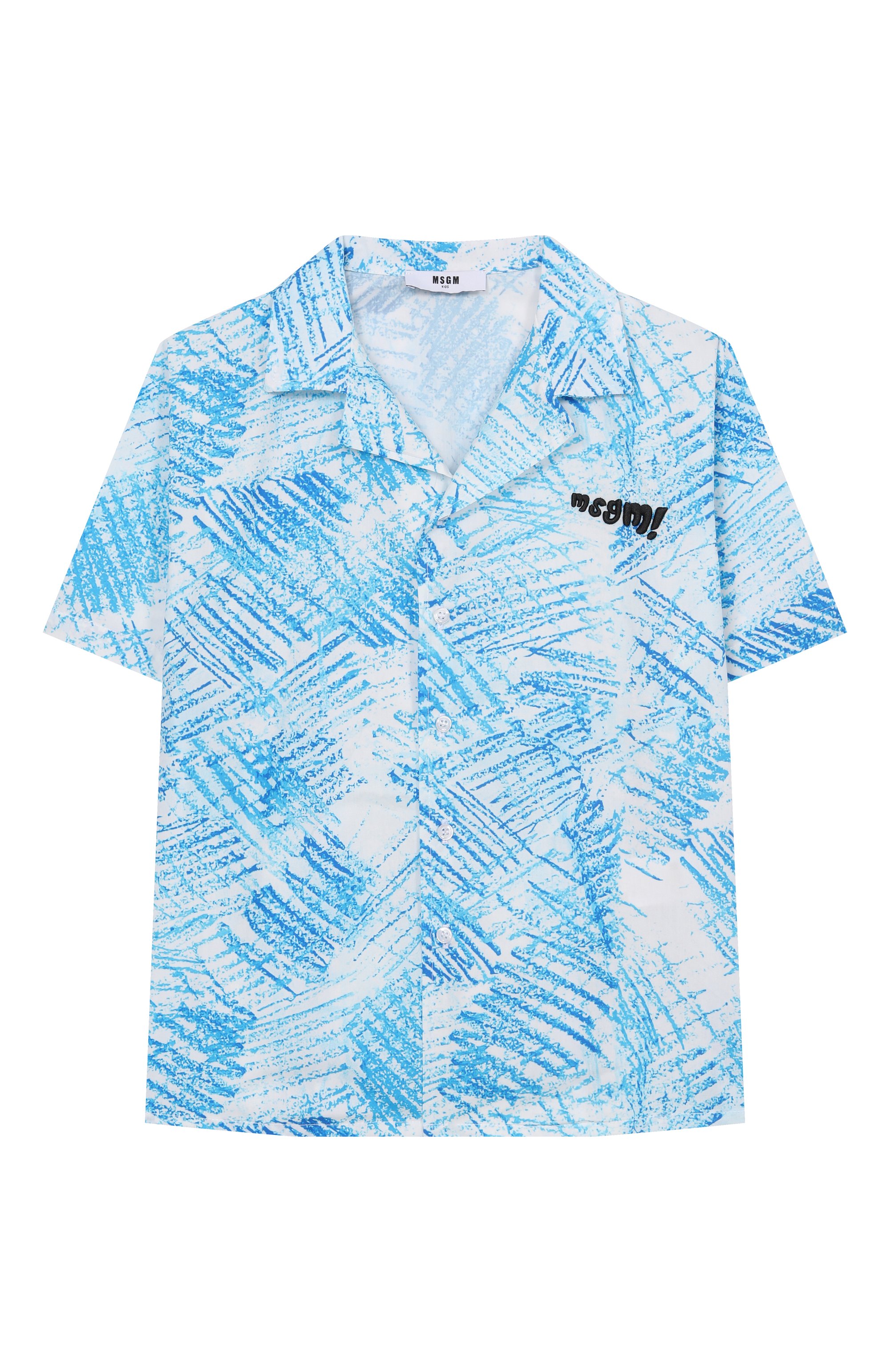 Хлопковая рубашка MSGM KIDS голубого цвета по цене 15600 руб., арт. S6MSJUSI140, фото 1 Хлопковая рубашка MSGM KIDS, арт. S6MSJUSI140, фото 1
