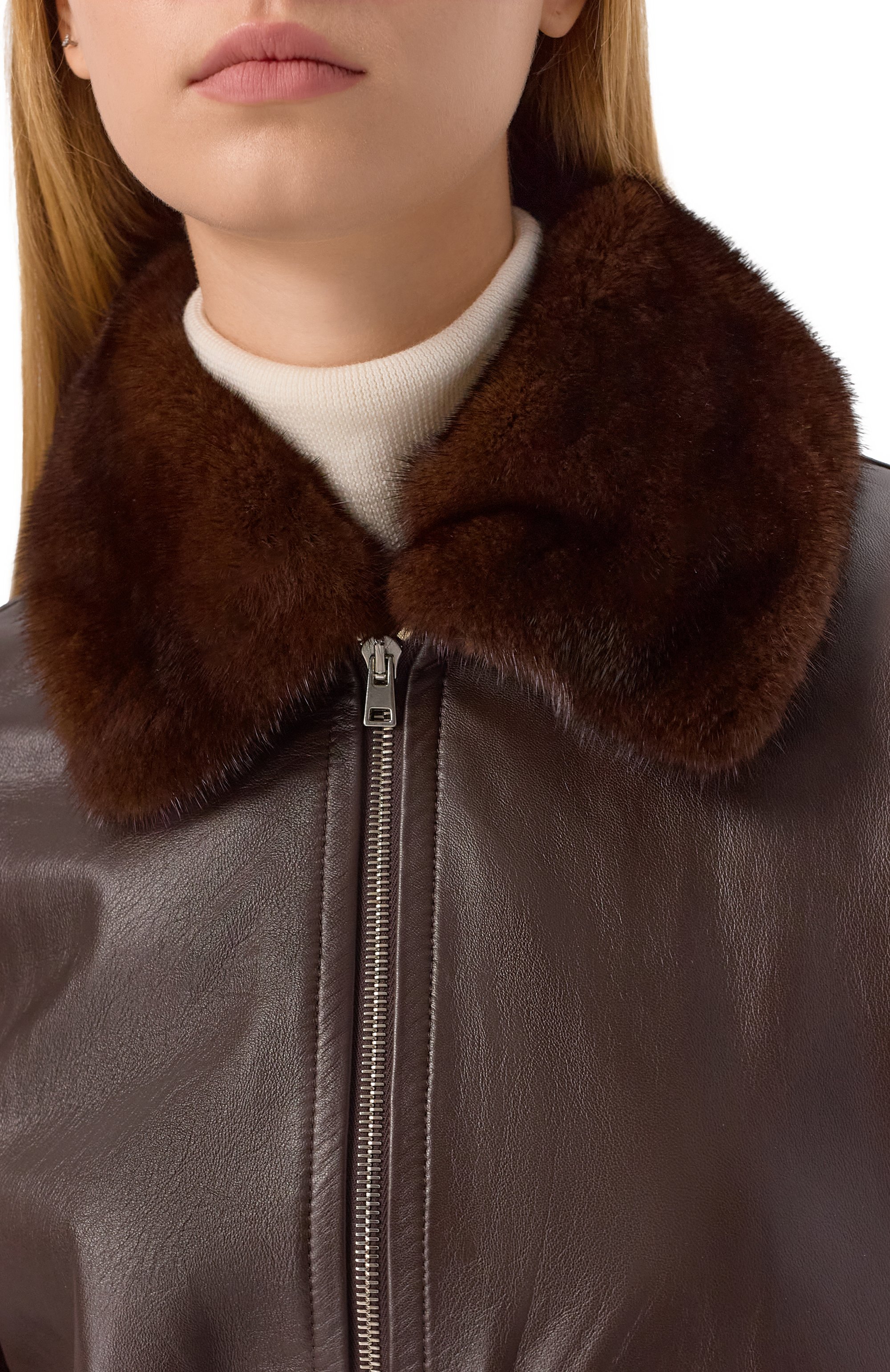 Кожаный бомбер с отделкой из норки YVES SALOMON, арт. V20255/APXX, фото 5