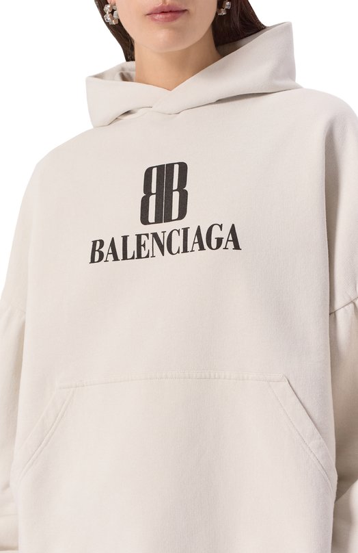Хлопковое худи Balenciaga 818433/TSV03 Кремовый  818433/TSV03 Фото 5