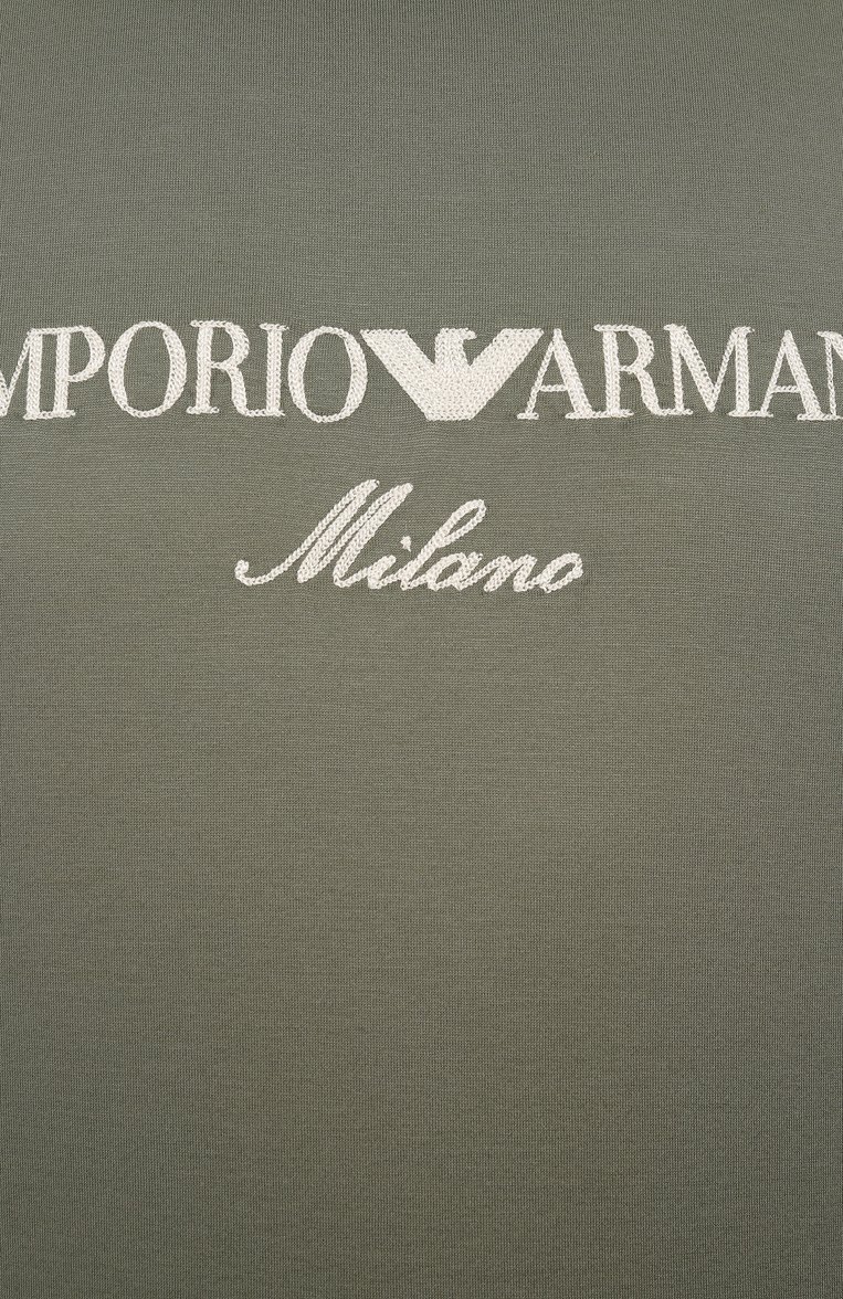 Мужская футболка EMPORIO ARMANI хаки цвета, арт. EM001033/AF10017 | Фото 6 (Длина (для топов): Стандартные; Материал внешний: Хлопок; Рукава: Короткие; Принт: С принтом; Стили: Милитари; Мужское Кросс-КТ: Футболка-одежда; Кросс-КТ: Джерси)