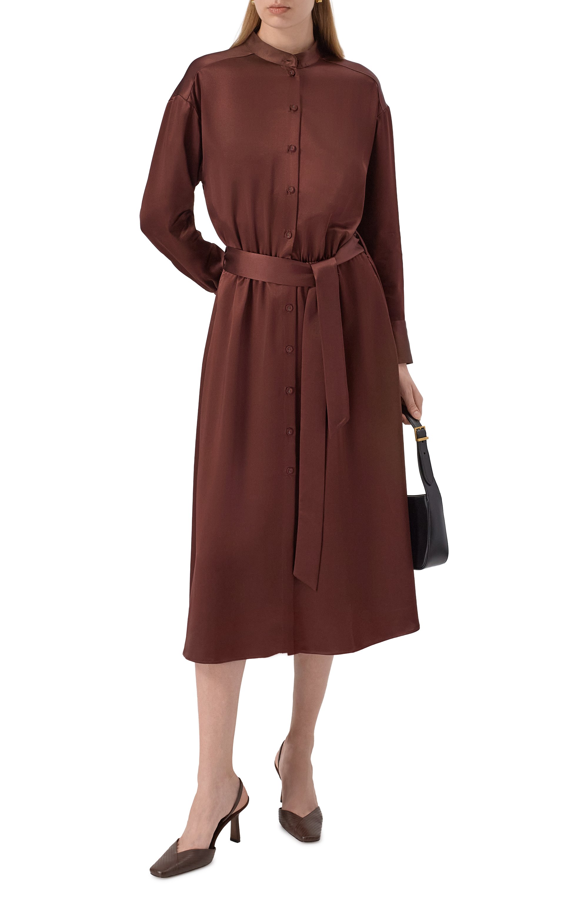 Атласное платье NOBLE&BRULEE коричневого цвета по цене 110000 руб., арт. NB106/180825/03, фото 2 Атласное платье NOBLE&BRULEE, арт. NB106/180825/03, фото 2