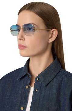 Женские солнцезащитные очки VINTAGE FRAMES голубого цвета, арт. BAL HARB0UR G0LD/BLUE | Фото 2 (Тип очков: С/з; Нос: Не проставлено; Материал: Металл; Региональные ограничения белый список (Axapta Mercury): Не проставлено; Кросс-КТ: С/з-унисекс; Очки форма: Безоправные, Прямоугольные; Оптика Гендер: оптика-унисекс)