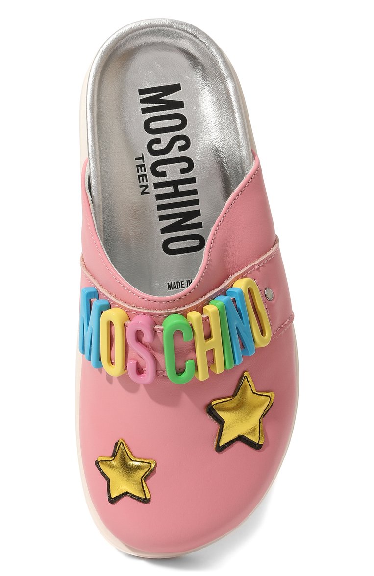 Детский кожаные сабо MOSCHINO розового цвета, арт. 74417/32 | Фото 4 (Материал внутренний: Натуральная кожа; Нос: Не проставлено; Материал сплава: Проставлено; Материал внешний: Натуральная кожа)