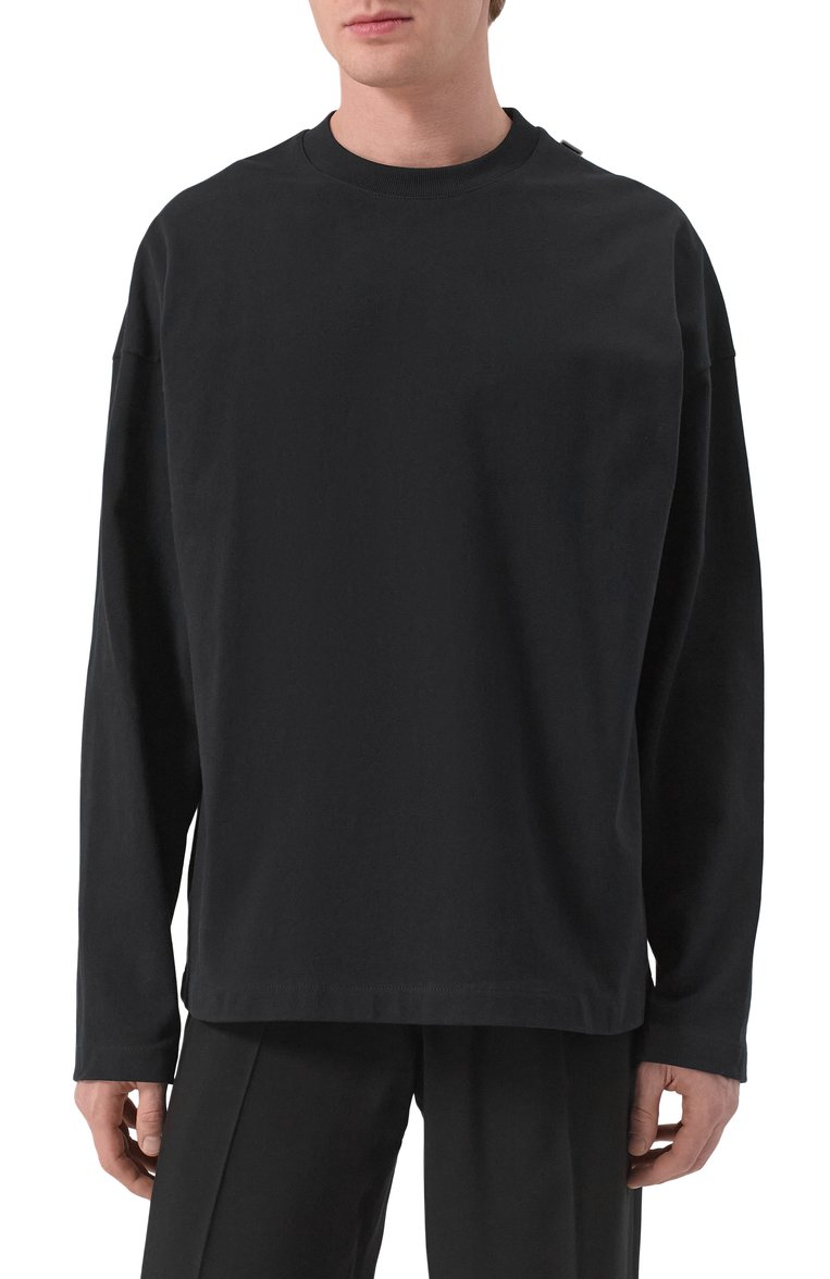 Мужс�кая хлопковый лонгслив JIL SANDER черного цвета, арт. J22GC0200/J20244 | Фото 3 (Длина (для топов): Стандартные; Рукава: Длинные; Стили: Кэжуэл; Принт: Без принта; Материал внешний: Хлопок; Кросс-КТ: Джерси; Мужское Кросс-КТ: Футболка-одежда)