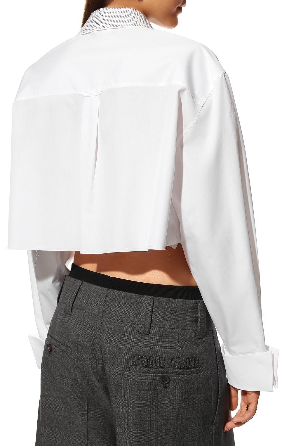 Хлопковая рубашка с отделкой стразами MIU MIU, арт. MK1606-10AQ-F0009, фото 4