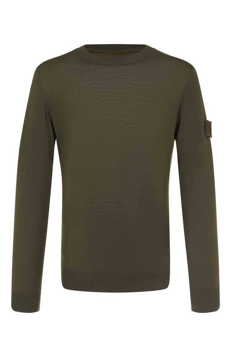 Мужской шерстяной джемпер STONE ISLAND хаки цвета, арт. 8115566FC | Фото 1 (Материал внешний: Шерсть; Рукава: Длинные; Длина (для топов): Стандартные; Вырез: Круглый; Мужское Кросс-КТ: Джемперы; Принт: Без принта; Стили: Милитари; Автоматизация состава: Проставлено; Детали: Декор; Автоматизация ТО: Проставлено)