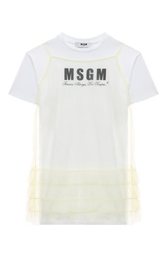 Детское х�лопковое платье MSGM KIDS белого цвета, арт. S4MSJGDR125 | Фото 1 (Рукава: Короткие; Случай: Повседневный; Материал сплава: Проставлено; Материал внешний: Хлопок; Девочки Кросс-КТ: Платье-одежда; Драгоценные камни: Проставлено; Ростовка одежда: 6 лет | 116 см, 8 лет | 128 см, 10 - 11 лет | 140 - 146см, 12 лет | 152 см, 16 лет | 164 см)